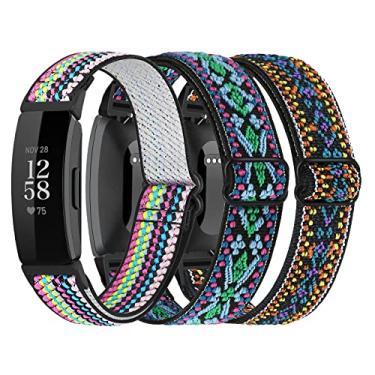 Imagem de Pacote com 3 bandas de nylon elásticas compatíveis com Fitbit Inspire 2 / Inspire HR/Inspire/Ace 2, alças de substituição de loop solo ajustáveis macias para Fitbit Inspire Fitness Tracker mulheres homens