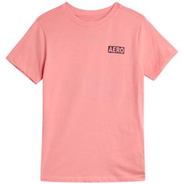 Imagem de AEROPOSTALE Camiseta para meninos - Camiseta infantil clássica de gola redonda com gráficos vibrantes nas costas - Camiseta gráfica de manga curta para meninos (4-16), Concha, rosa, 14-16