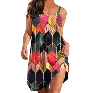 Imagem de Vestidos de verão para mulheres 2024 férias vestido solto com decote em V vestido de verão macio sem mangas vestido midi regata, Multicolorido-C, G