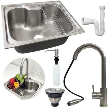 Imagem de Dona D Cor, Kit Cozinha Cuba Gourmet Inox 304 50x40 Com Torneira Monocomando Porta Detergente 500ml Valvula E Sifão Flexivel Universal Kit Pia Cozinha 5 Peças