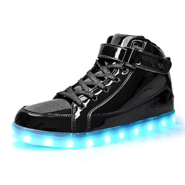 Imagem de Tênis de LED iluminado masculino com luz de LED e cano alto da IGxx, sapatos de recarga USB, LED, feminino, brilhante, luminoso, piscante, infantil, Preto, 10.5