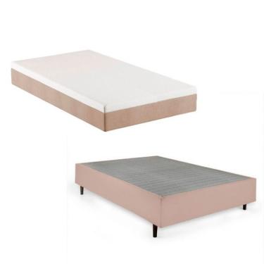 Imagem de Cama Box Viúva com Colchão Guldi Comfort com Massageador Quântico Molas Ensacadas (30x128x188) Bege e Branco
