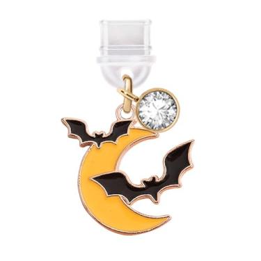 Imagem de ELISE & FONDA TP425 Tipo-C porta de carregamento USB antipoeira plugue Halloween morcego lua pingente de celular para iPhone 15/Samsung/OnePlus/Xiaomi/oppo telefones Android (amarelo), approx. 2.6 cm