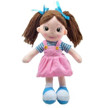 Imagem de Boneca Pano Saia Rosa Com Trança 34 Cm