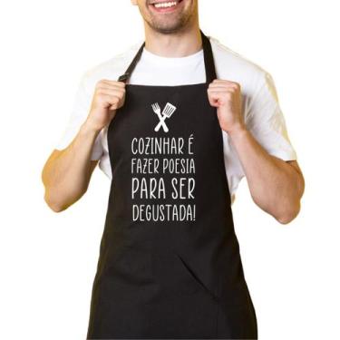 Imagem de Avental Cozinha Churrasqueiro Preto Cozinhar É Fazer Poesia - Cine Cou