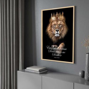 Imagem de Quadro com Moldura Leão de Judá Versículo Decorativo Grande Sala Quart