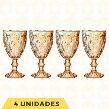 Imagem de Kit 4 Taças Vidro Diamante Metalic 330ML Ambar Bico De Jaca - Class Ho