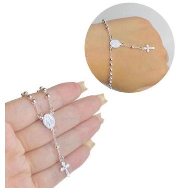 Imagem de Pulseira Terço banhada a Prata Com Garantia Antialérgica - CYSEMIJOIAS