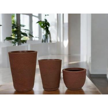 Imagem de Kit de 3 vasos para planta decorativo grafiato de luxo em polietileno 