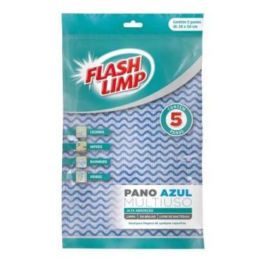 Imagem de Kit 20 Panos Azul Multiuso Flashlimp Limpeza Cozinha Móveis