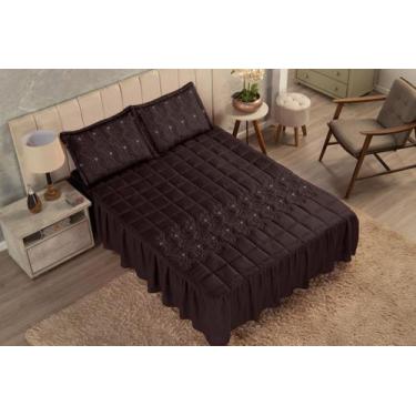 Imagem de Colcha Casal  Com Babado  Cobre Leito Padrão Bordada MATELASSE  03 Peç