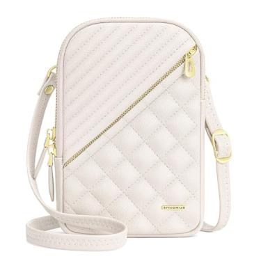 Imagem de nuoku Bolsas pequenas transversais femininas de couro vegano, carteira para celular com zíper duplo, carteira RFID, Bege