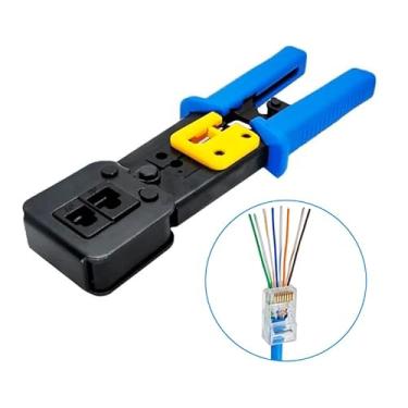 Imagem de Alicate de Crimpagem com Frente Vazada para Conectores Retos, Cabo de Rede. Alicate Desencapador e Crimpagem Cabo Conector. Alicate de Crimpar RJ45, RJ12 e RJ11 [Azul].