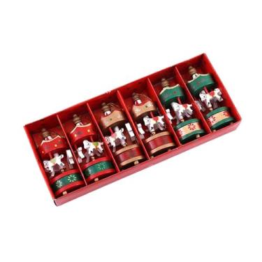 Imagem de Amagogo 6Pcs Pendurados Carrossel Cavalo Natal Ornamento para Decoração de Festa, Vermelho Ouro Verde, Tamanho real