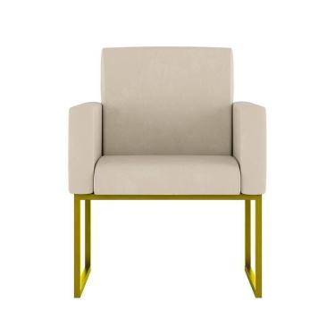 Imagem de Cadeira Poltrona Com Base De Ferro Courino Dourada Reforçada Cor: Bege