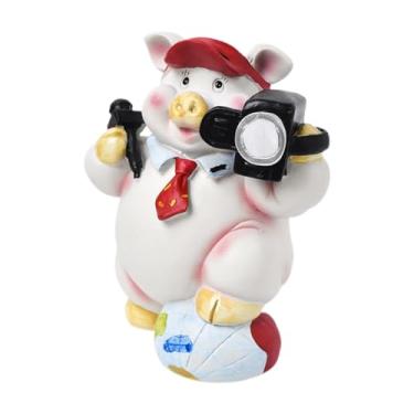 Imagem de Fenteer Cofrinho em Formato de Porco, Escultura para Crianças, Chapéu Vermelho, Tamanho real