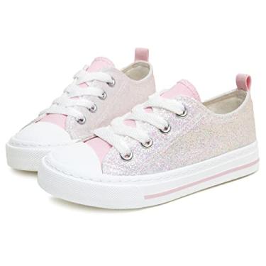 Imagem de Toandon Meninas Crianças Tênis Glitter Lantejoulas Sapatos de Lona Criança Criança Brilho Brilho Baixo Superior Rendas Até Antiderrapante Leve Caminhada Ao Ar Livre Rosa Tamanho 10