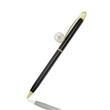 Imagem de Caneta com Pérola Preta Detalhes Dourado Tinta Permanente - Bisou Papi