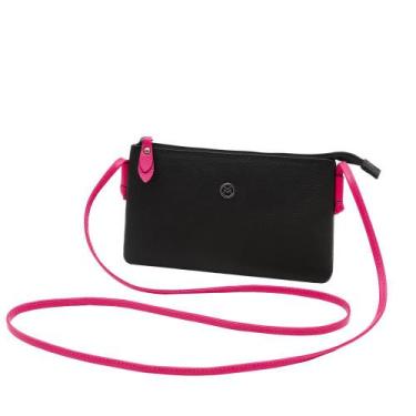 Imagem de Bolsa de Couro Mariart Onix, Preto, Pink