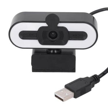 Imagem de Webcam 1080P Com Microfone, Câmera Web de Transmissão Ao Vivo HD Webcam Com Anel de Luz Ajustável, Webcam de Streaming de ângulo Amplo de 120°, Webcam USB Plug and Play, para