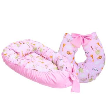 Imagem de kit Ninho Redutor de Berço + Almofada Amamentação Linha Safari - Jbaby