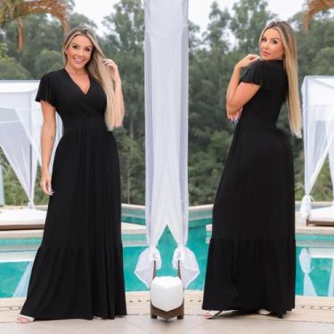 Imagem de Vestido Longo Feminino Decote Em V Transpassado Evasê - innvistamoda, 