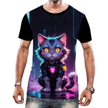 Imagem de Camiseta Camisa Tshirt Animais Cyberpunk Gatos Felinos HD 2 - Enjoy Sh