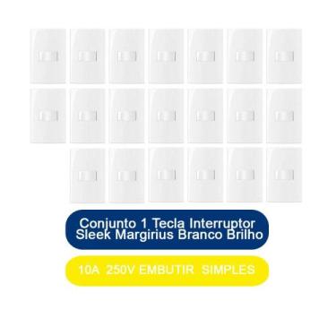 Imagem de Kit 20 Conjunto 1 Tecla Interruptor Simples 10A 250V Embutir Sleek Mar
