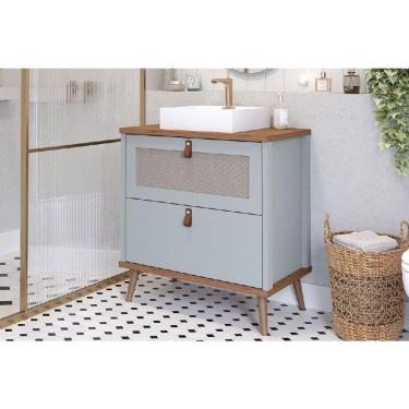 Imagem de Balcão p/ Banheiro Vêneto 1 Porta e 1 Gaveta c/ Cuba 80cm Pistache/Freijo - MGM