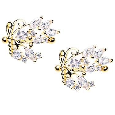 Imagem de Protetores de mamilo de borboleta de aço inoxidável CZ 14G, vendidos em par (tom dourado)