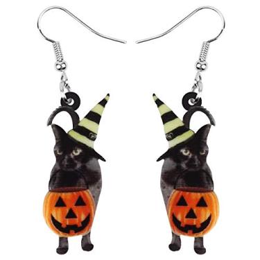 Imagem de NEWEI Brincos de acrílico para o Dia das Bruxas com pingente de gato preto, joias para mulheres, meninas, adolescentes e crianças, Medium, Acrílico, Sem pedra preciosa