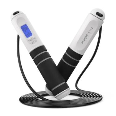 Imagem de Corda de pular, corda de pular velocidade multifun com contador de calorias, corda de pular de contagem digital ajustável com rolamentos de esferas e lembrete de alarme para fitness, crossfit,