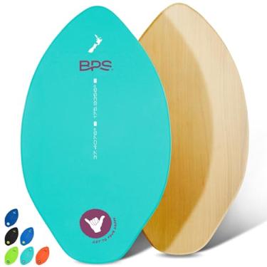 Imagem de Skimboards BPS 'Shaka' com almofada de aderência de EVA colorida e revestimento transparente de alto brilho | placa de esqui de madeira com almofada de aderência para crianças e adultos | Escolha entre 3 tamanhos e cores de almofada de tração, Flourescent Blue w/ Magenta Accent, 40 Inch