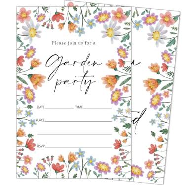 Imagem de heiyihe Convites de aniversário florais, pacote com 20 convites de festa de aniversário para meninos e meninas com envelopes, suprimentos de festa de jardim para chás de bebê, 10 cm x 15 cm - D02