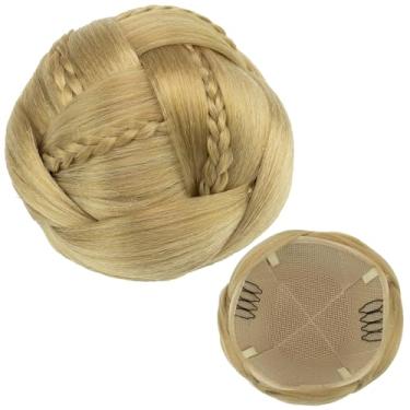 Imagem de IMISSU Cobertura de cabelo trançado chignon dançarina rosquinhas scrunchies mulheres coques de cabelo peruca updo (M1 Loira Cinza)