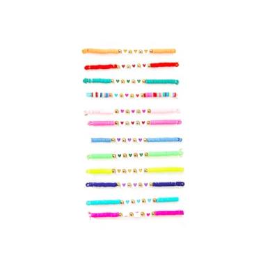 Imagem de COLORFUL BLING 5-12 peças pulseiras de contas de coração de amor boêmio para mulheres disco de vinil heishi surfista empilhável pulseira elástica verão praia boho joias, contas, Miçanga