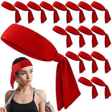 Imagem de Hiboom Pacote com 18 faixas esportivas para homens e mulheres, tiaras de karatê ninja, faixas elásticas de cabelo para jogar tênis, basquete, ioga, corrida, ciclismo (vermelho)