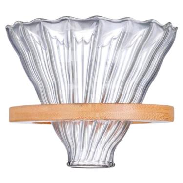 Imagem de Cabilock Funil de cafeteira com filtro de vidro reutilizável e suporte de madeira, filtro de café com gotejamento de 11 cm para fabricação de cerveja doméstica e uso na cozinha
