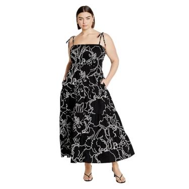 Imagem de City Chic Vestido longo feminino plus size com estampa marli, Flor selvagem preta, 52