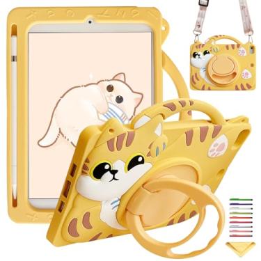 Imagem de UUCOVERS Capa infantil para iPad de 10,2 polegadas (2021/2020/2019), iPad Air 3ª geração 2019 e iPad Pro 10,5 polegadas 2017, capa com alça de anel giratório 360 com suporte para lápis/alça de ombro,
