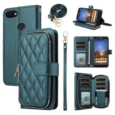 Imagem de Furiet Argyle Capa carteira para Google Pixel 3a XL com alça de pulso, alça de ombro, 9+ compartimentos para cartões, bolsa com zíper, luxuosa, couro PU, suporte para celular para Pixel3aXL Pixle 3aXL