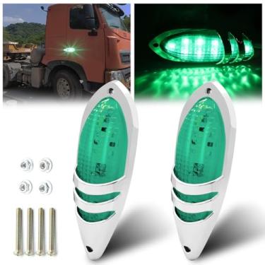 Imagem de Ygmylandbb 2 peças verdes DC12V-24V LED marcador lateral luzes indicadoras lâmpada traseira traseira de folga luzes interiores com moldura cromada universal para caminhão caminhão caminhão carro ônibus reboque RV