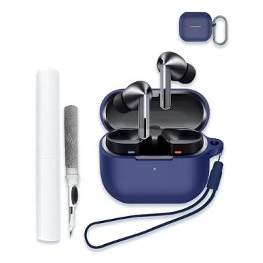 Imagem de Capa para fones de ouvido Bluetooth sem fio Samsung Galaxy Buds 3/Buds 3 Pro AI, capa protetora de silicone macio, portátil, resistente a arranhões, com kit de limpeza, mosquetão e cordão, azul