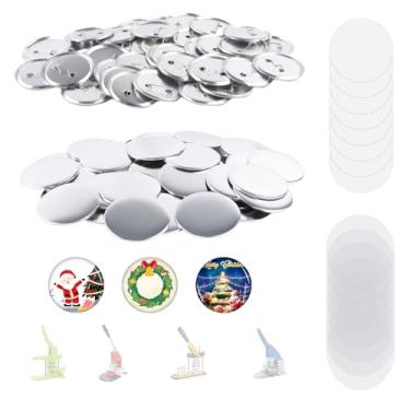 Imagem de MK.Bear 75Mm Metal Blank Button Supplies Button Parts, 100 Conjuntos 75Mm/3 Polegadas Button Parts Blank Button Maker Supplies Para Máquina De Fazer Botões, Incluindo Tampa Traseira De Metal, Concha