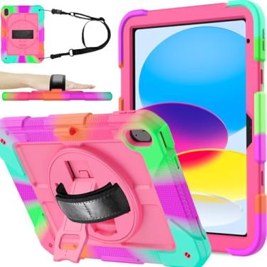 Imagem de BMOUO Nova capa para iPad 10.9 geração – Capa para iPad 10.9 2022 com protetor de tela, suporte giratório 360 e porta-lápis e alça de mão e ombro, capa infantil à prova de choque para iPad de 10