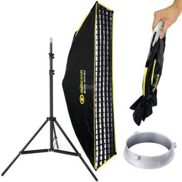 Imagem de Softbox Com Grid 30x120cm Dobrável Greika Encaixe Bowens + Tripé 2,4m