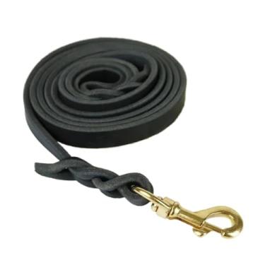 Imagem de Coleira de couro genuíno para cães trelas longas trançadas para treinamento de caminhada para animais de estimação marrom preto cores para animais de estimação médio e grande (cobre preto, 120 cm)