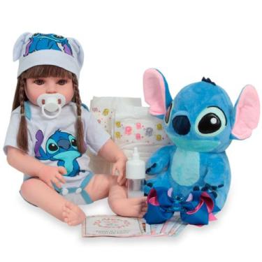 Imagem de Boneca Reborn Bebê Menina Realista Roupa Stitch Com Pelúcia - Cegonha 