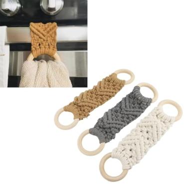 Imagem de Suporte de Toalha de Madeira Macrame de 3 Pces, Design de Estilo único Aparência Bonita e Cabide de Toalha Tecido Prático para Cozinha Banheiro Hotel