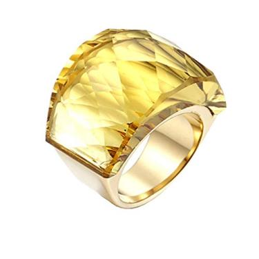 Imagem de HIJONES Anel de cristal real de zircônia cúbica de aço inoxidável masculino e feminino estilo coquetel, Pedra preciosa, ouro, aço inoxidável, zircônia, Zircônia cúbica
